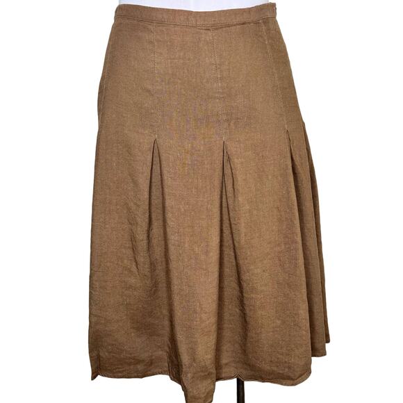 Connection 18 A-Line Skirt XL Tan Ramie Pleated Lagenlook Boho Minimalist Woven - Picture 3 of 7
